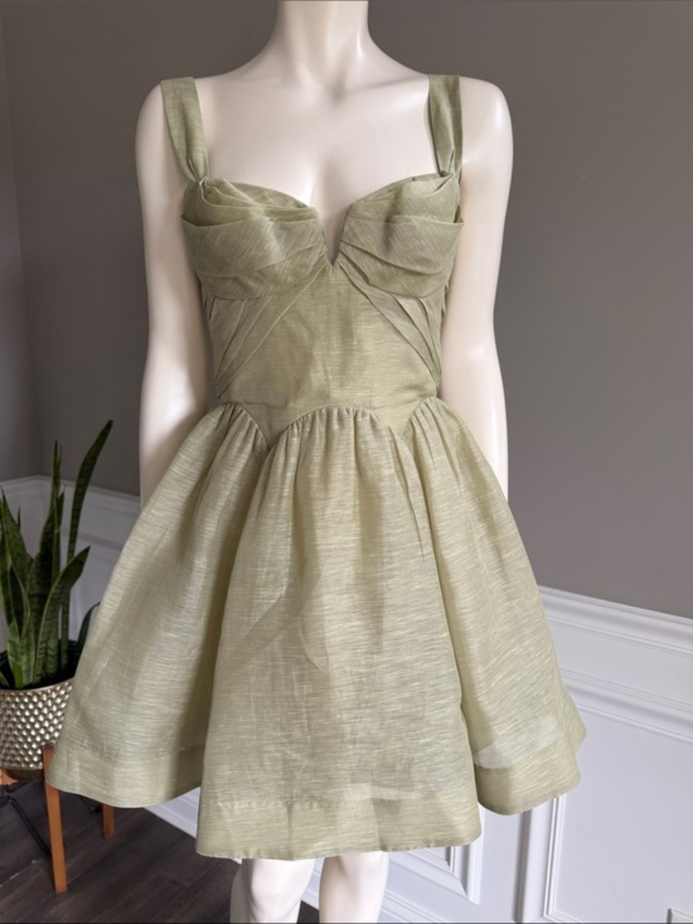 Zimmermann Rebellion Draped Linen
& Silk Olive Green Mini Dress 0 NWT $1250